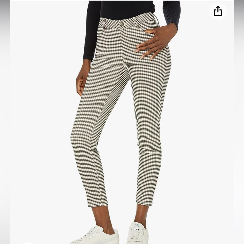 Tommy Hilfiger Women's Printed Pants Casual Plaid Ankle Skinny Tan